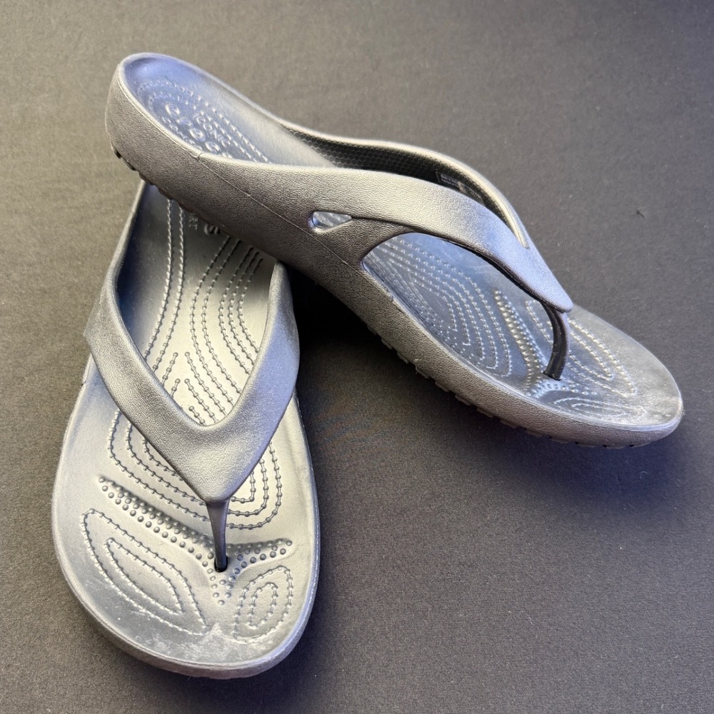 Crocs Kadee II Flip Flops Womens 10 Black Comfort Lightweight Beach Sandals Shoe